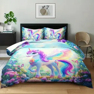 Animal Theme Down Comforter Set, Zipper Closure, Soft & Cozy Bedding, Perfect for Kids' Room, Easy Care, 3D Design, Flower Printed Bedding