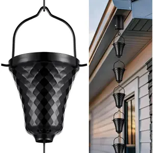 8 1/2 Feet Long Black Gutter Downspout Rain Chain Catcher, Outdoor Water Diverter, Decorative Rain Cups Chime for Garden Home Decor