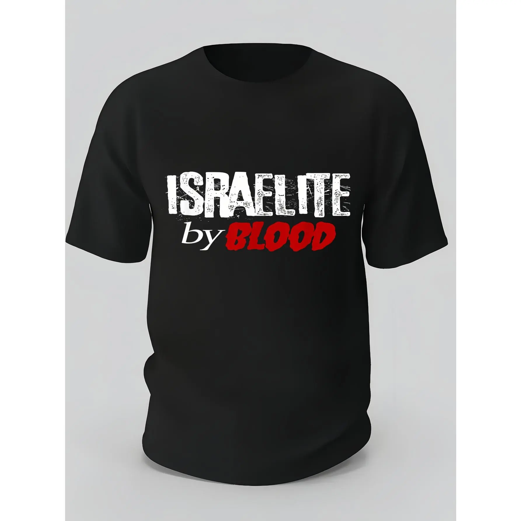 Unisex Hebrew Israelite Blood DNA Tribe Judah Torah Graphic T-Shirt - 100% Cotton Shortsleeve Top, Bold White-Red Hebrew Lettering, Distressed Print, Loose Fit Round Neck Streetwear Tee for Men & Women, All-Season Comfort