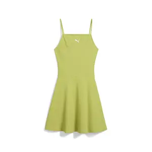 PUMA Womens Wardrobe Essentials Ribbed Flared Short Dress Casual Casual - Green
