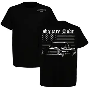 Square Body T-Shirt, Classic Chevy Pickup with American Flag Graphic, Patriotic Muscle Truck Graphic Shirt for Gearheads & Builders, Gift for Vintage Truck Enthusiasts or Chevy Fans