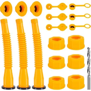 Can Nozzle Replacement Set-1/2/5/10 Gallon, Leak-Proof Spouts with Flexible Nozzles, Screw Collar Caps, Spout Cover, Base Cap, Drill Bit