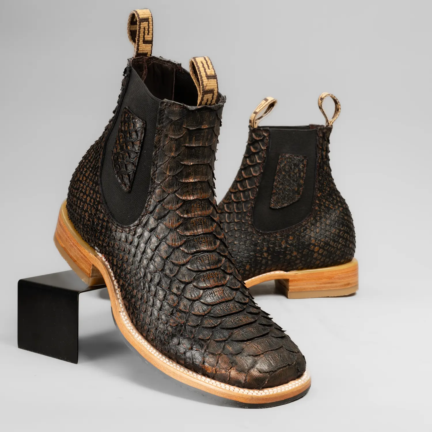 Cowboy Ankle Boot Premium Leather Square Toe Western Cowboy
