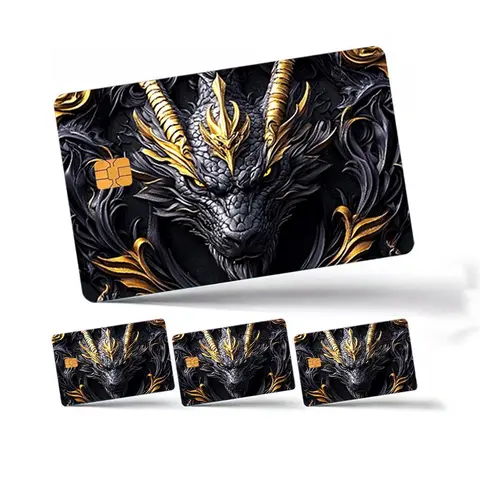 Dragon Pattern Credit Card Skin Sticker, 4 Counts/set Ultra-thin Waterproof Scratch Resistant Card Sticker, Personalized Bank Card Decorative Sticker Decoration
