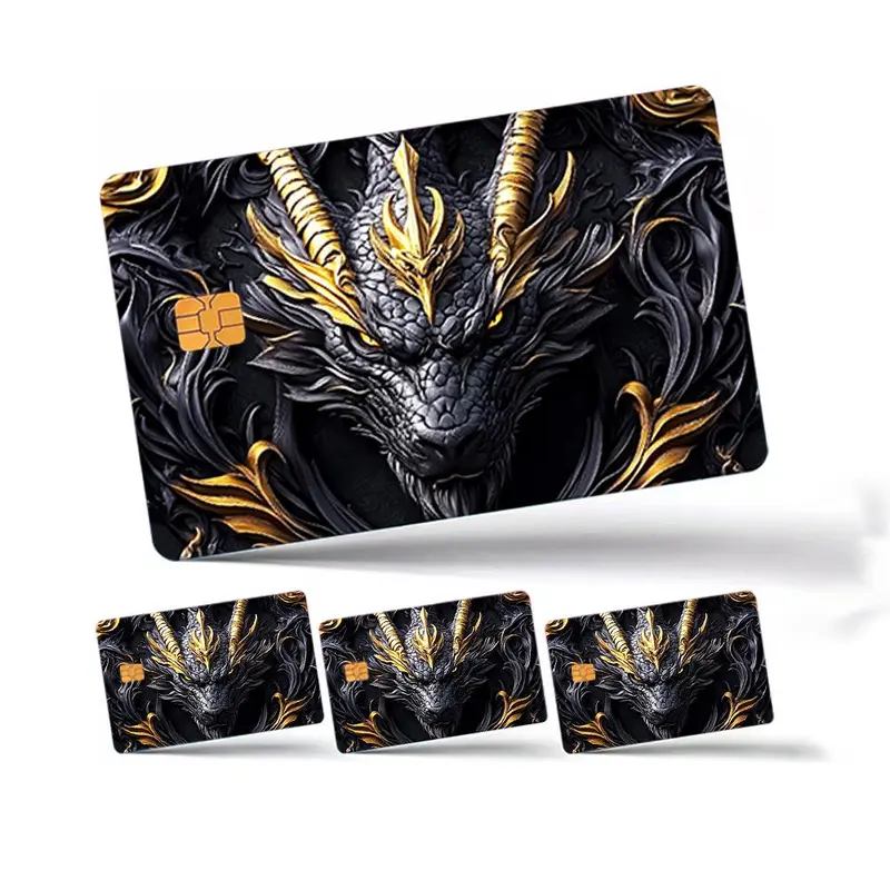 Dragon Pattern Credit Card Skin Sticker, 4 Counts/set Ultra-thin Waterproof Scratch Resistant Card Sticker, Personalized Bank Card Decorative Sticker Decoration