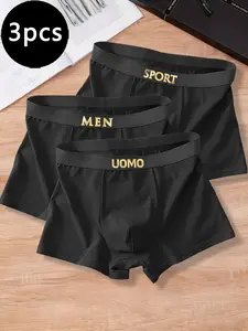 Men's Vip Print Underwear Set, Boxing Shorts, Fitted, Comfortable Fashion Casual Sporty Sports Training, Stretchy Sports Underwear, 3 Piece Set, Soft and Stylish