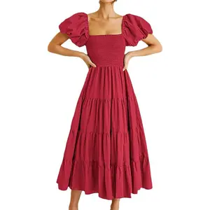 White  Square Neck Puff  Long  Short  Knitted  Summer Casual dress sleeveless hanifa sleeve bella blue isabella yellow club strawberry shift leopard work lace mini Ivy Chill elegant knee length little grey pink prom slim party style deep boho fashion slit