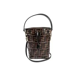 Pre-owned FENDI leather Tote Bags Mini Brown Embossed FF Mon Tresor Bucket Crossbody Bag