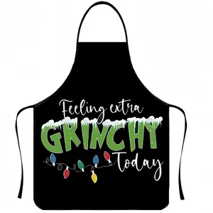 Funny Grinchy Pattern Polyester Apron, 1 Count Unisex Kitchen Cooking Apron, Christmas Gift, Winter Apron for Women,Thanksgiving Gift,Nails Design Tool, Nail Tech,Apron for Husband,Apron for Men
