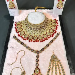 Premium Maroon & Gold Kundan Bridal Set Heavy Choker Necklace Jhumka Earrings Maang Tikka Passa and Nath Traditional Indian Pakistani Wedding Jewelry