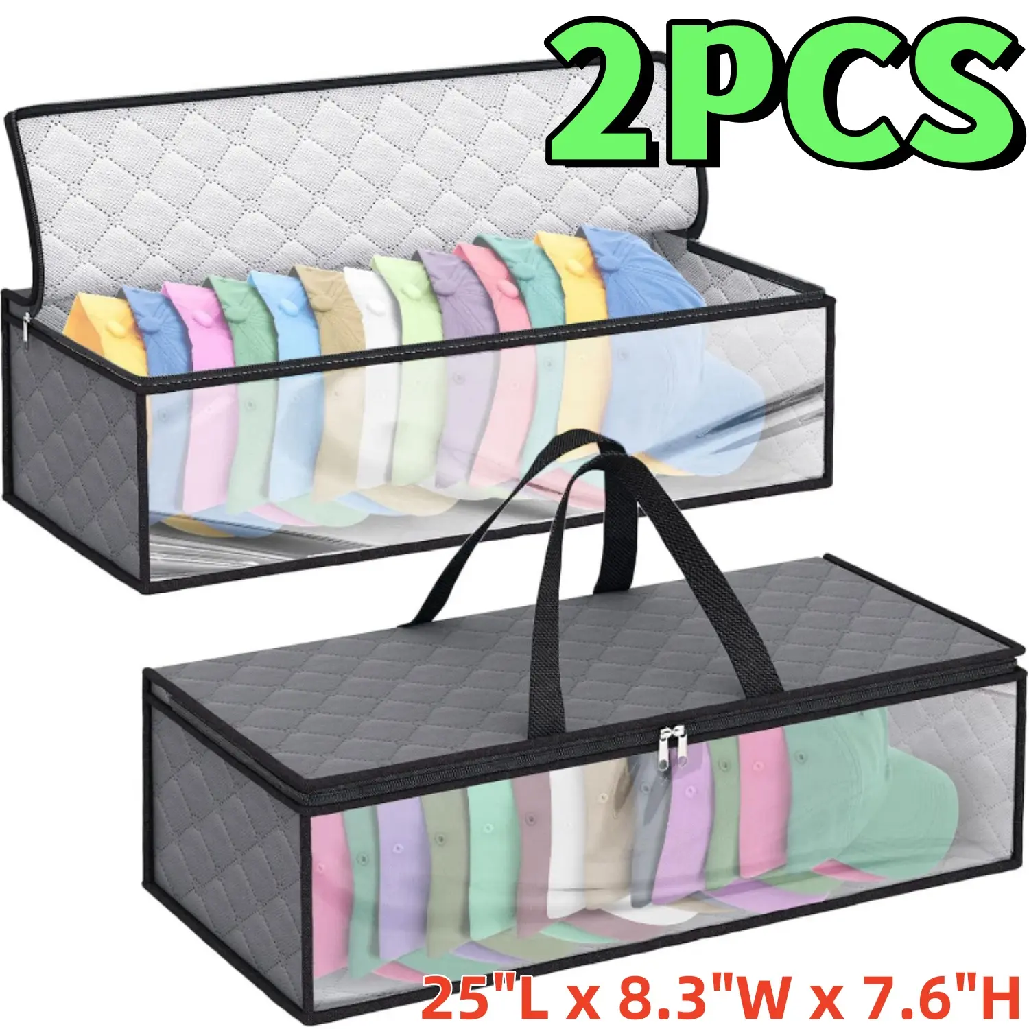 2PCS 25"L x 8.3"W Hat Storage Bag for Baseball, Caps Hat Organizer Case Hat Holder Rack with 2 Carry Handles for Closet Moisture & Dust Proof Holds Up to 20 Hats (Grey) - Home Improvement Window Cabinet Box Drawer