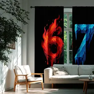 2pcs Ice Fire Element Curtain, Flame Crystal Texture, High Light Blocking, Eco-Friendly, Durable, Home Decor, Bedroom, Living Room