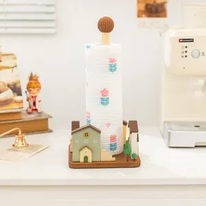 Kitchen Wooden Roll Paper Towel Holder Bathroom Tissue Vertical Stand Tissue Dispenser Disposable Paper Pot Bag Home Toilet Storage Accessories