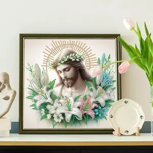 Jesus & Lily Pattern DIY Diamond Arts Colorful Painting Kit without Frame, 5D Special Shape Crystal Artificial Diamond Mosaic Handicraft for Beginners