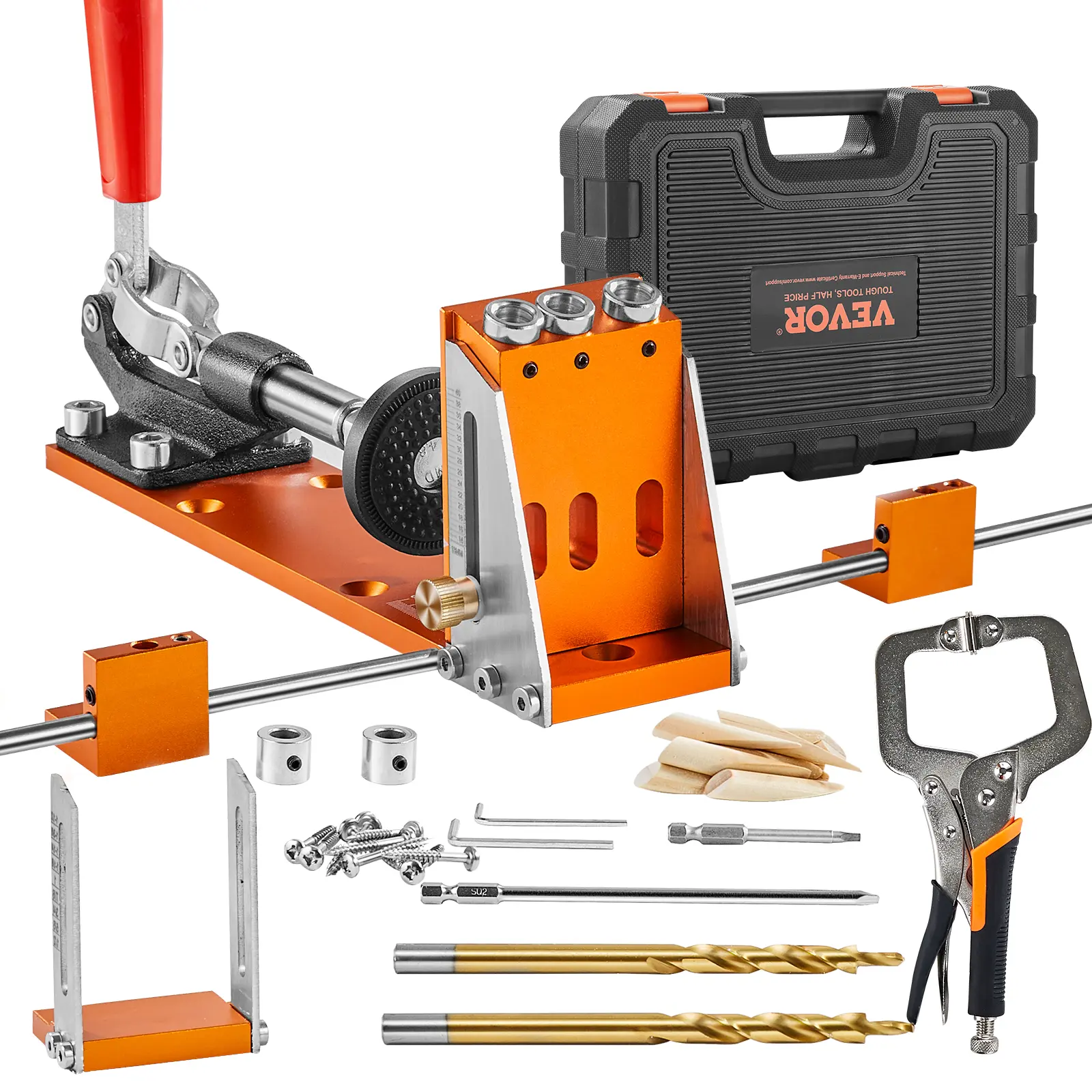 【summerfinds】VEVOR Pocket Hole Jig Kit, Various specifications, Pocket Hole Jig System with C-clamp, Fixture, Step Drills, Wrenches, Drill Stop Rings, Square Drive Bits, Toolbox, Adjustable, for DIY Carpentry Projects, Pocket Hole Jig Accessories,fathe