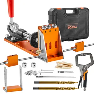 VEVOR Pocket Hole Jig Kit, Various specifications, Pocket Hole Jig System with C-clamp,  Fixture, Step Drills, Wrenches, Drill Stop Rings, Square Drive Bits, Toolbox, Adjustable, for DIY Carpentry Projects
