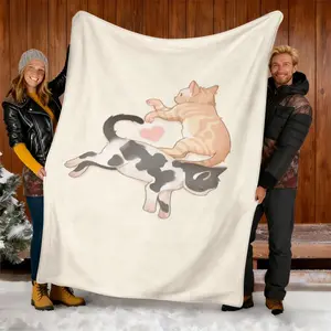 Cat Pattern Couple Blanket, Warm Comfortable Home Blanket, Milk Tea Color Design, Multi-Purpose Use, Soft Digital Print