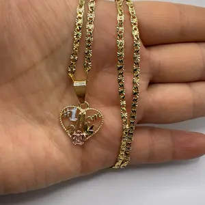 Mom #1 HEART style chain gold plated 18" 22" 24" inches available chains with elegant design and rose detail