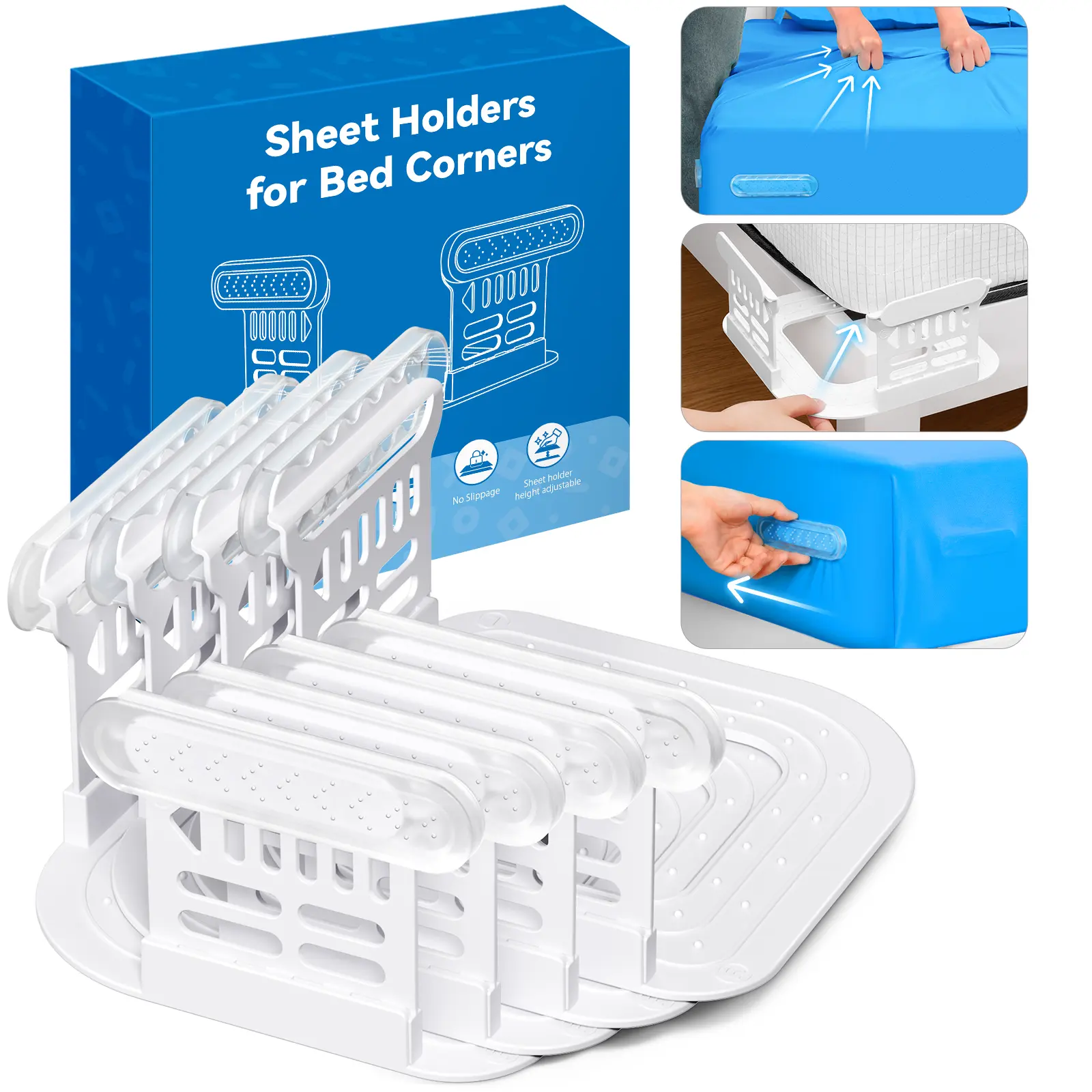 Anti-Slip Bed Sheet Clips 4-Pack Upgraded Lock for Bed Corners Keep Sheets Tight All Night Sheet Holders for Bed Corners