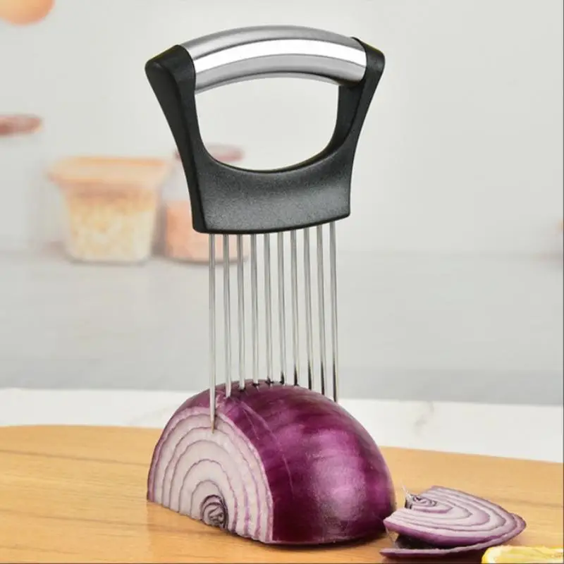 Onion Holder for Slicing, 1 Count Stainless Steel Onion Slicer Aid, Fruit Vegetable Slicer Tool, Vegetable Handling Tools, Kitchen Gadgets, Utensils,