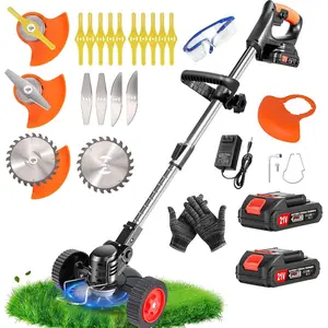 21V Cordless Weed Wacker for Thick Weeds, Lawn & Yard, 3-in-1 String Trimmer/Edger/Brush  with 2 , 4  & Wheels, 90? Pivot , Adjustable Height, Lightweight Easy for Homeowners
