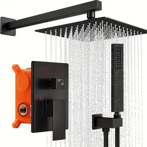 Weisterlly Black Shower Faucet Set Rainfall Shower System with Rain Shower Head and Handle Set Wall Mounted Shower Fixtures Metal Trim Repair Kit with Shower Valve,summervibes