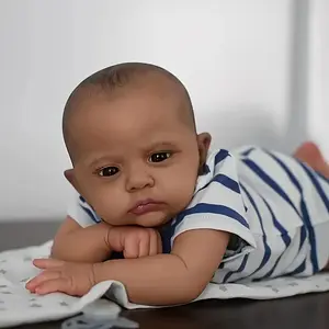 Hand-Painted Realistic Newborn Baby Doll - Cameron - Extra Large 24" Lifelike Reborn Doll with 3D Beige Texture, Dark Brown Beige, Expressive Eyes & Closed Mouth, Soft Cloth Body & Vinyl Head - Ideal for Birthday/Christmas Gifts,  Perfect for Role-Play