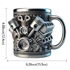 Creative Resin Stainless Steel Mug Personalized V8 Engine Design Wine Cup Coffee Cup 4.88x6.26inch