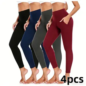 4-piece women's fitted yoga pants | Pockets-featured versatile pants suitable for all seasons, suitable for various sports activities such as cycling, running, and casual wear, yoga leggings with pockets, women's pants, outdoor sports pants