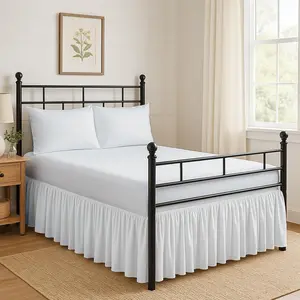 Ruffled Bed Skirt Split Corners with Platform, Tailored Fit Hotel Quality Wrinkle Free Ultra-Soft Microfiber Dust Ruffle, Upto 18 Inch Drop, King, White