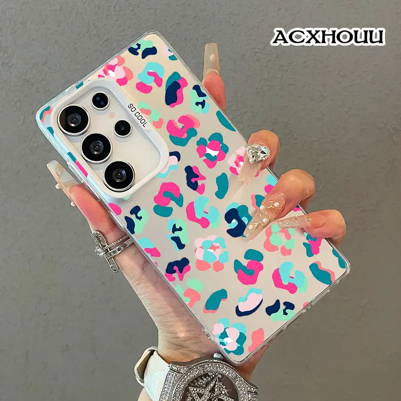 Premium Silver Galaxy Mirror Casing with Rainbow Leopard Print - Shockproof Protection Phone Accessory for Samsung S25 Ultra Smartphone