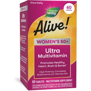 Alive Ultra Potency Multivitamin for Women 50 Plus with Vitamin D3 C E and Methylated B12 for Heart Brain and Bone Health 60 Tablets