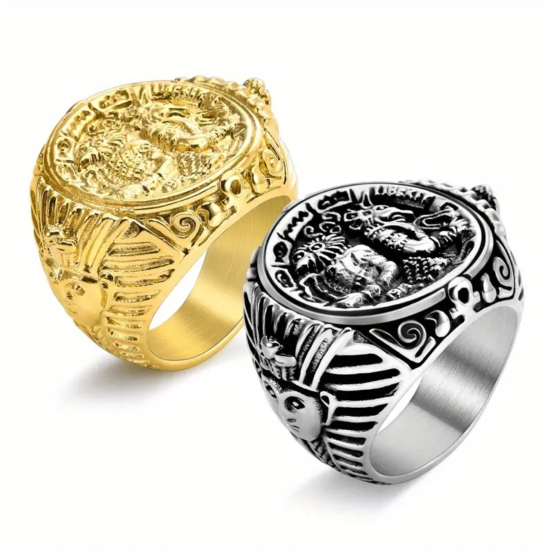 Retro Style Hip-hop Domineering Pharaoh Anubis Pattern Stainless Steel Men's Ring Jewelry
