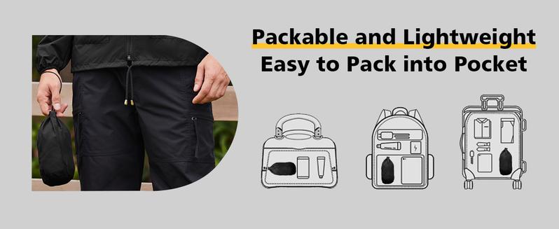 COOFANDY Men's Packable Jacket Outdoor Waterproof Hooded Lightweight Classic Cycling Raincoat for Hiking/Outdoor/Camping Fabric Menswear Zipper Breathable Relaxed Fit Long Sleeve Tops Athletic Outerwear Activewear Blazer