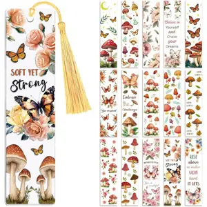 30pcs UV DTF Bookmarks Wraps Transfer Stickers Mushrooms and Butterflies for Women Men Reading, Waterproof Bookmarkers Decal(No Blank Bookmarks) for Acrylic Plastic Metal Blank Bookmark