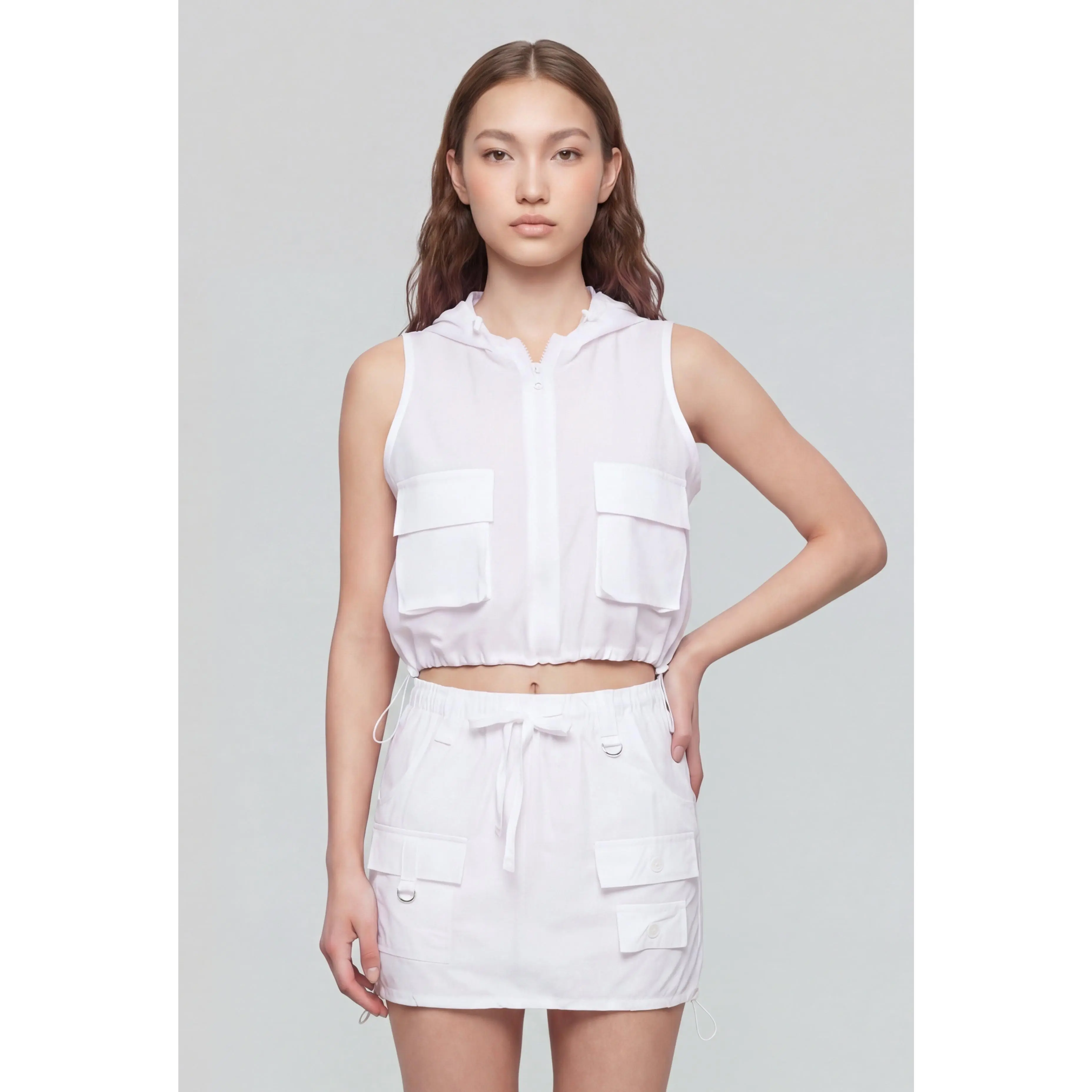 Toggle Crop Hooded Windbreaker Vest