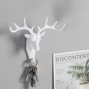 1Pc Creative American Hook Deer Head Modeling Wall Decoration Wall Hanging Living Room Bedroom Coat and Hat Hook Traceless Hook Wall Mountable