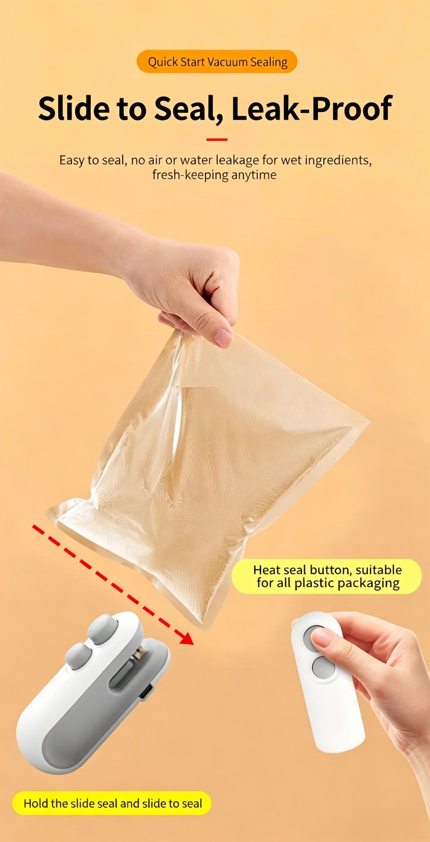 2Pcs Mini Bag Sealer, Portable Heat Sealing Machine for Plastic Bags, Food Storage Bag Sealer