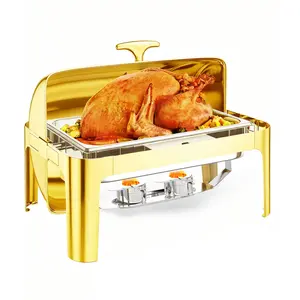 GARVEE 9QT Roll Top Rectangular Chafing Dish Buffet Set with Visible Lid, Water Pan, Stand, Fuel Holder, and Clip - Ideal for Catering, Parties, Birthdays, Hotels, and Weddings