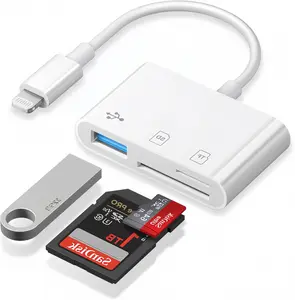 Plug-and-Play SD Card Reader for iPhone/iPad, USB Camera Adapter for Viewing Trail & Game Camera Footage, Compatible with SD/TF/Micro SD Cards, 1-Piece Memory Card Reader, No Extra App Needed