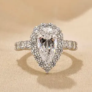 RODIFFY 3.0Ct Pear Cut Engagement Ring In Sterling Silver for Women,5A Cubic Zirconia 925 Sterling Silver Wedding Ring