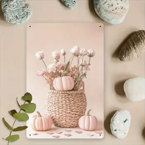 Charming 8x12" Soft Pink Pumpkin Basket Iron Sign - Ideal for Fall, Thanksgiving & Valentine's Day Decor | Vintage Style Metal Wall Art with Rustic Woven Basket Design, Outdoor Decorations, Perfect for Room Decor