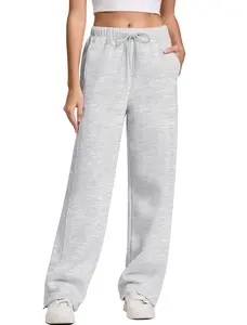 KIMDN Women's Cinch Bottom Sweatpants Fleece Lined Baggy Lounge Pants Wide Straight Leg Sweat Pants with 3 Pockets