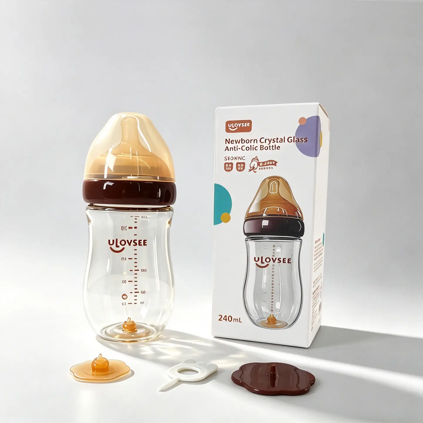 Unisex Borosilicate Glass Wide Neck Anti-Colic Baby Bottles & Accessories - 4oz/5oz/8oz, Anti-Choking Air Balance Valve, Easy Clean, Reusable Bottles for Breast Milk & Formula