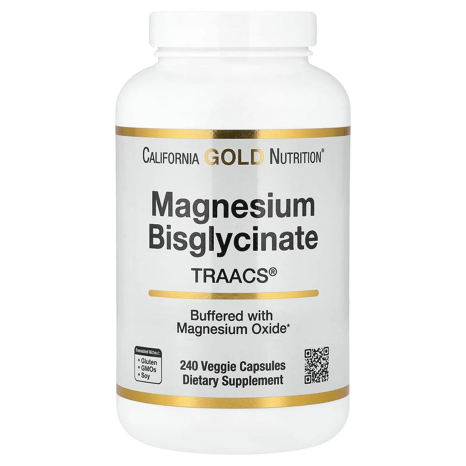 California Gold Nutrition Magnesium Bisglycinate Chelate, Albion TRAACS®, 240 Veggie Capsules (100 mg per Capsule)
