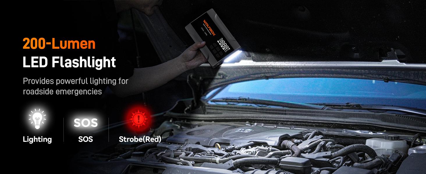 WOLFBOX Portable 2000A Jump Starter With Air Compressor 150PSI Tire Inflator LED HolidayHaul