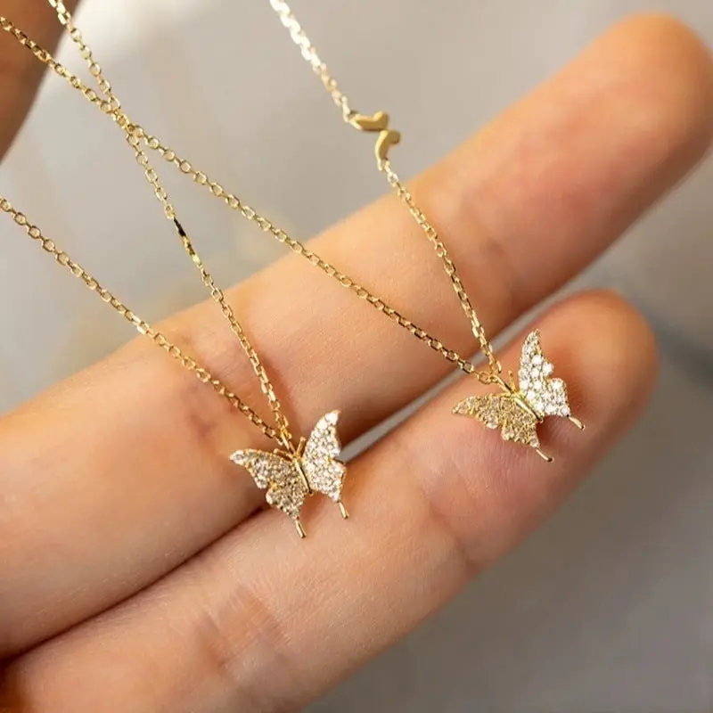925 sterling silver 14K gold finish -butterfly pendant necklace
