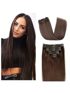Clip in Hair Extensions Real Human Hair, Seamless Clip ins Real Human Hair for Women, Remy Human Hair Clip in Extensions, Double Weft Hairpieces 8pcs Chocolate Brown