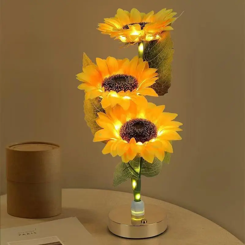 Sunflower Shaped LED Night Light, USB Rechargeable Sunflower Decorative Night Light, Home Bedroom Living Room Decorative Lights