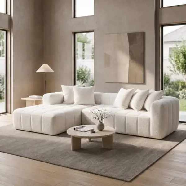 107.9" L-Shaped Boneless Couch, Comfy Boucle Cloud Sofa Couch with Deep Seat Chaise Lounge, Modern Tufted Sectional Couches for Living Room, No Assembly Required
